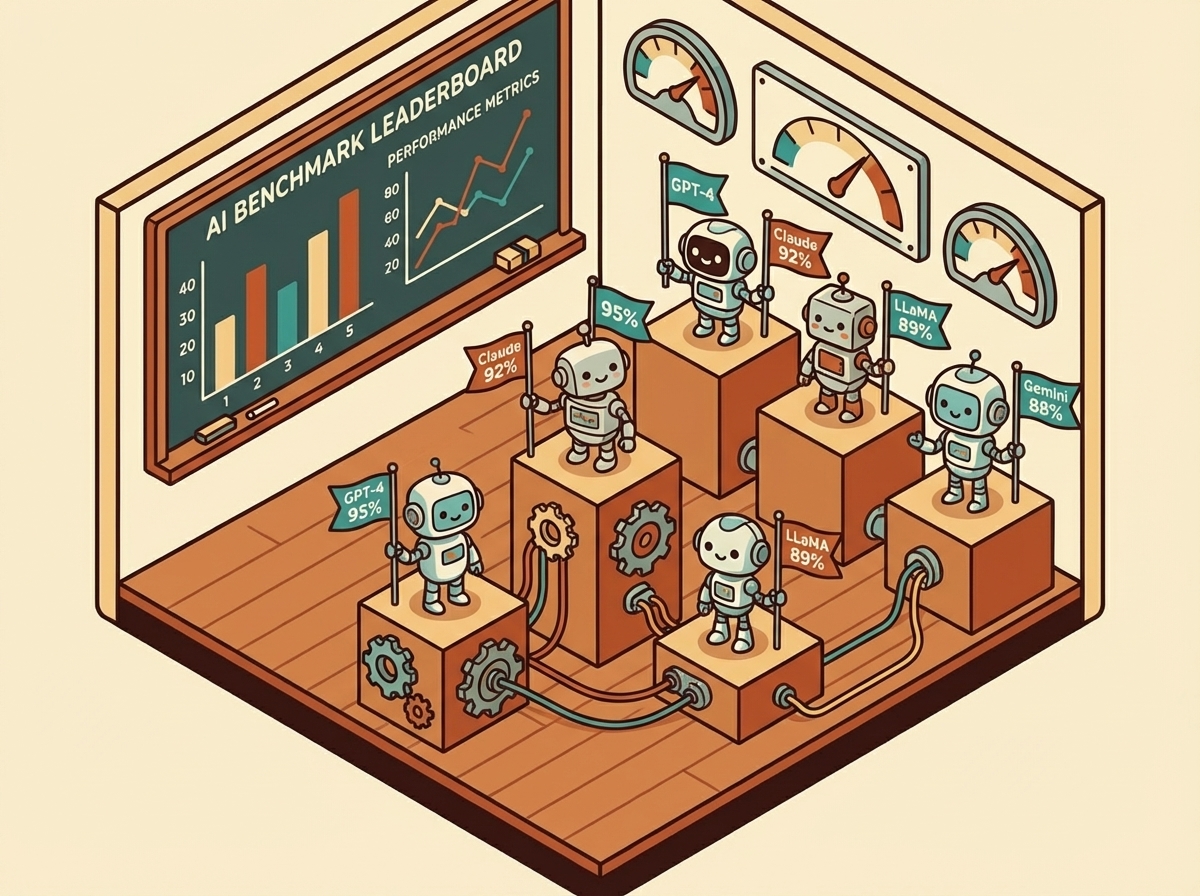 AI models ranked on a benchmark leaderboard podium